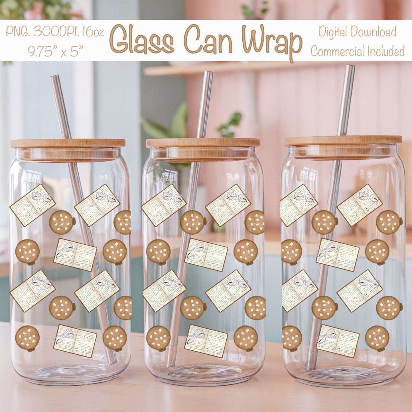 Hot Cocoa Glass Can Wrap PNG | Cozy Winter Cocoa Cup Design | Cute Drink Sublimation Wrap 12.75x6.5