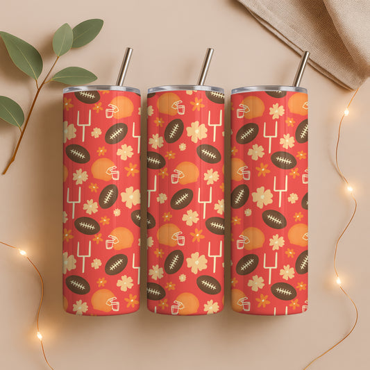 Cute Football Tumbler Wrap PNG | 20oz Skinny Cup Design for Game Day Red