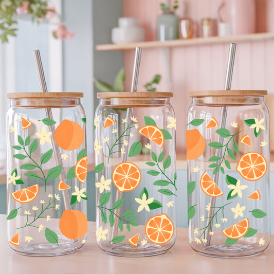 Oranges & Blossoms Glass Can Wrap PNG | 16oz Libbey Glass Wrap