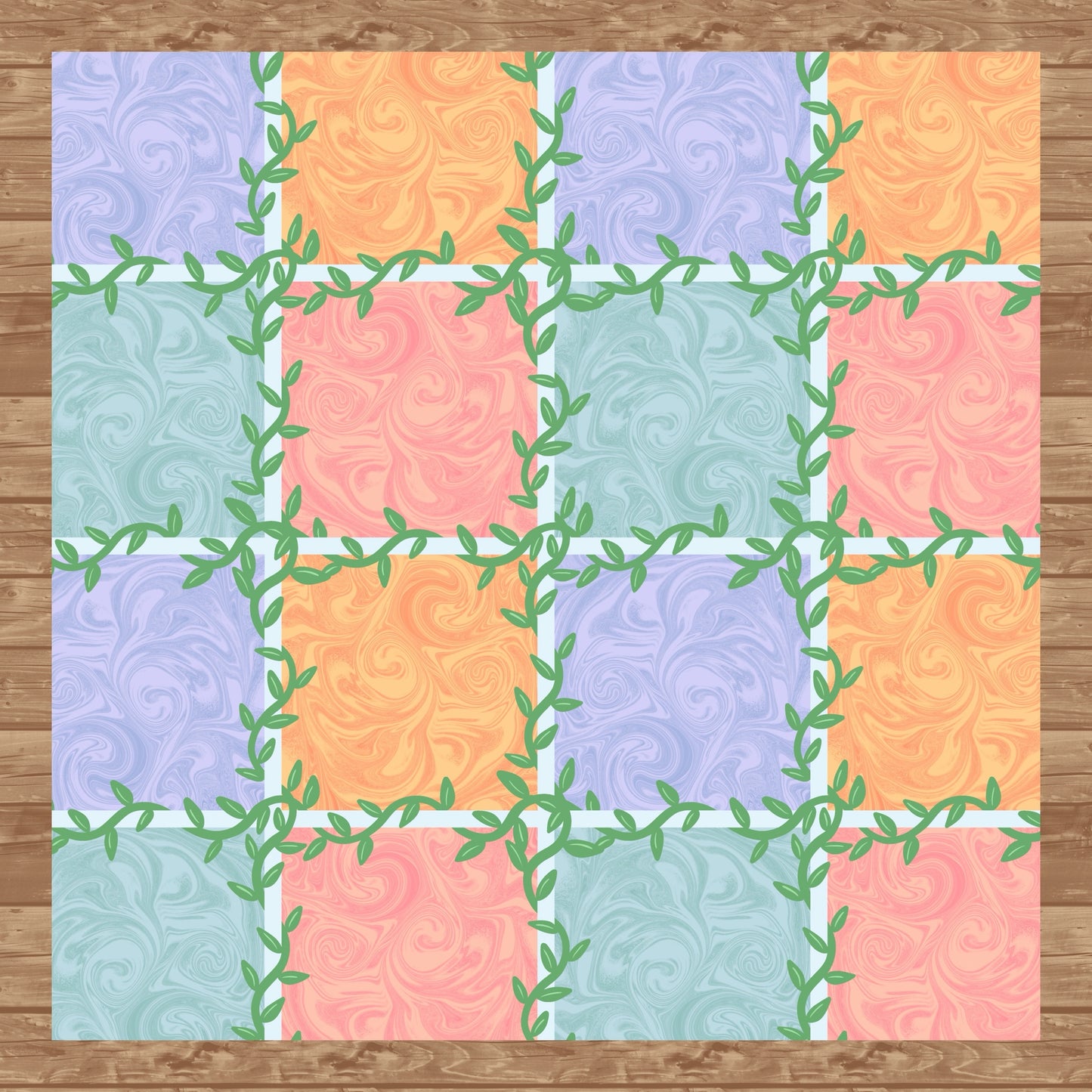 Whimsical Tiles & Botanicals Seamless Pattern | Digital Paper PNG 12” x 12” 300 DPI