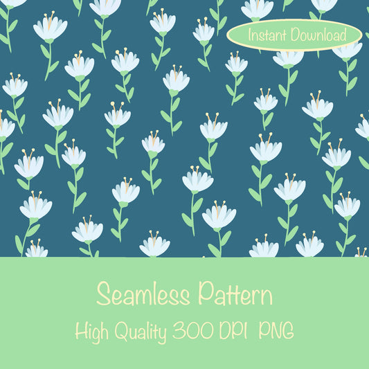 Whimsical Blooms Seamless Pattern - Floral Digital Paper PNG 12” x 12” 300 DPI