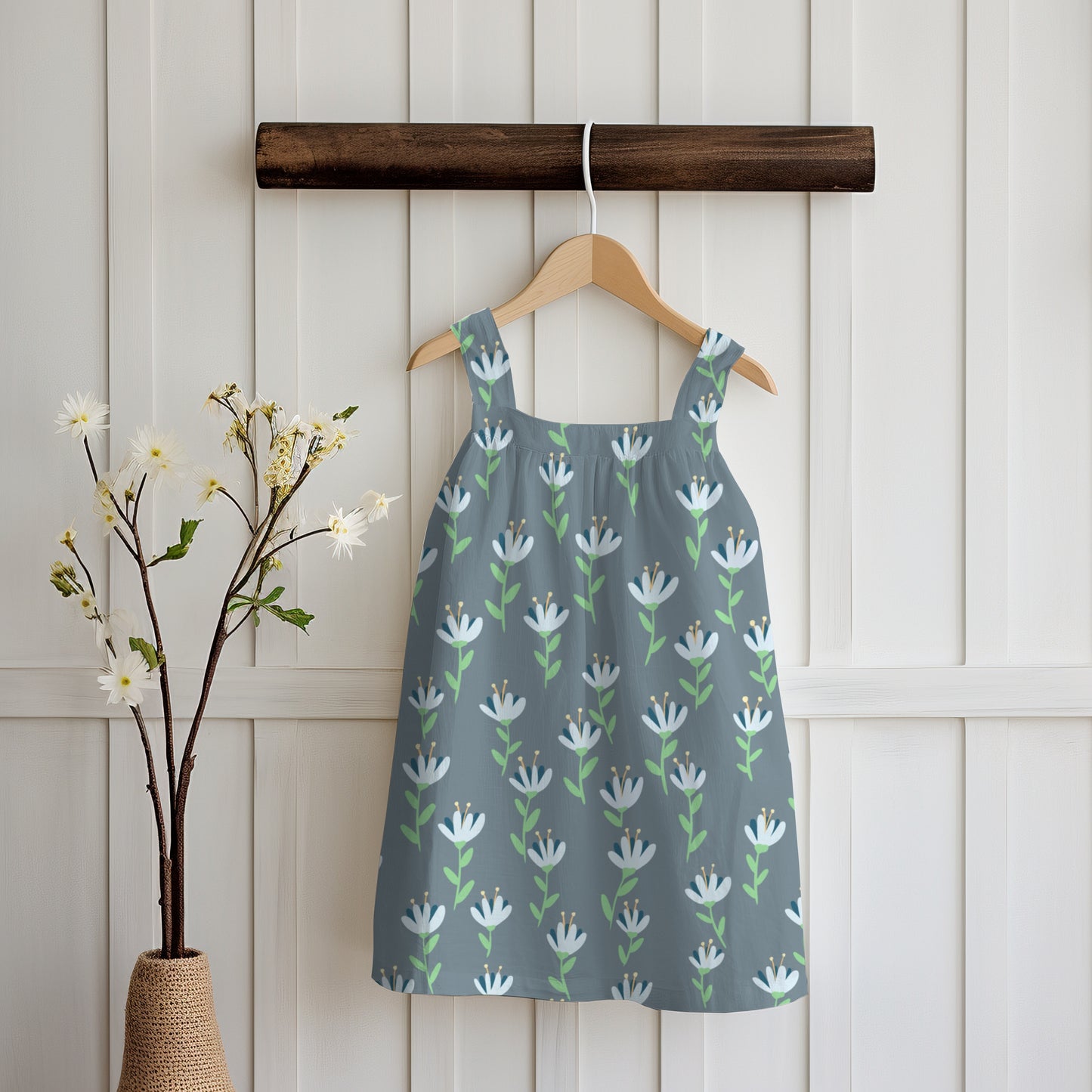 Whimsical Blooms Seamless Pattern Grey - Floral Digital Paper PNG 12” x 12” 300 DPI