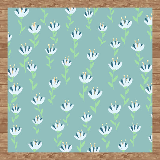 Whimsical Blooms Seamless Pattern Green - Floral Digital Paper PNG 12” x 12” 300 DPI