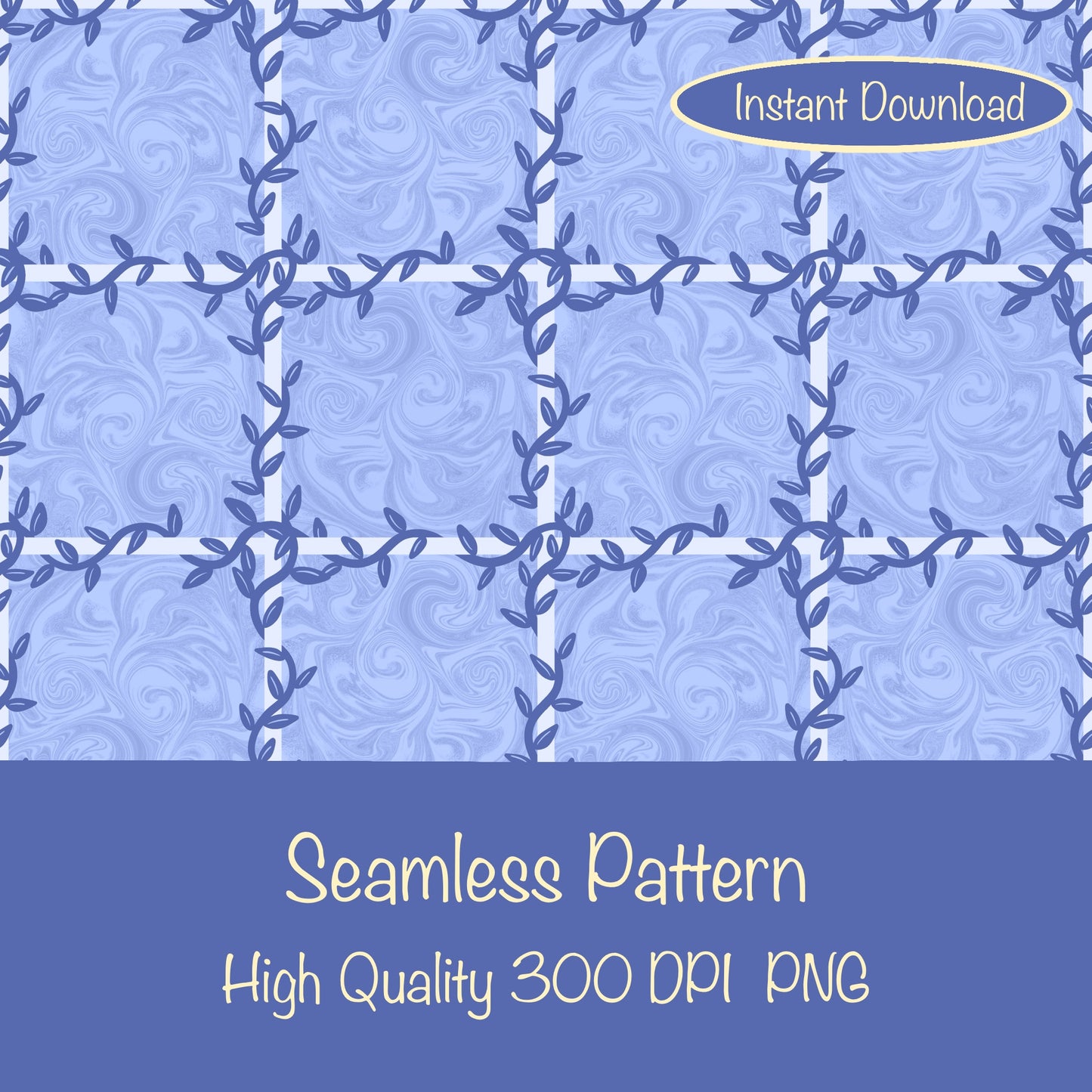 Whimsical Tiles & Botanicals Seamless Pattern Purple | Digital Paper PNG 12” x 12” 300 DPI
