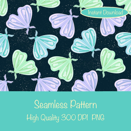Whimsical Moths Seamless Pattern Dark