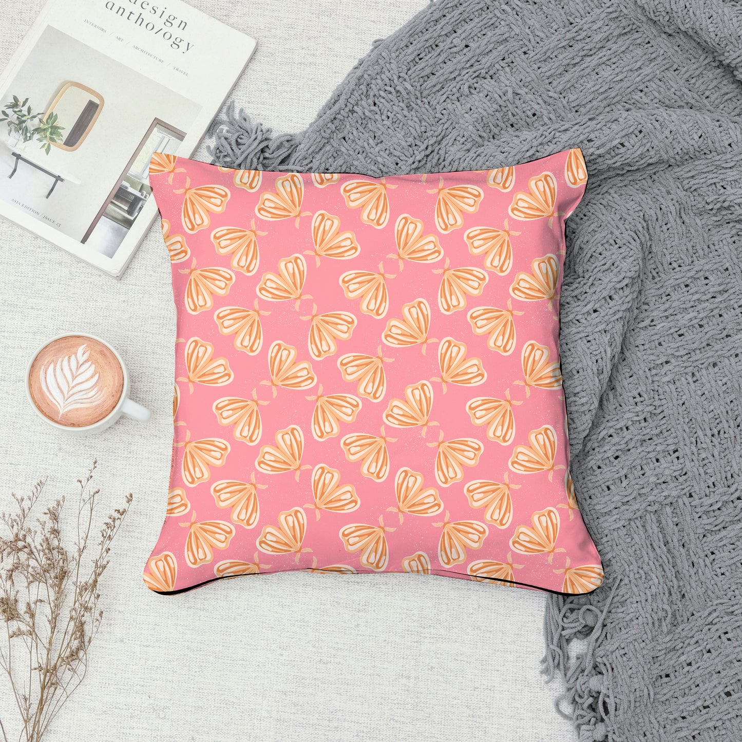 Whimsical Moths Seamless Pattern Pink | Digital Paper PNG 12” x 12” 300 DPI