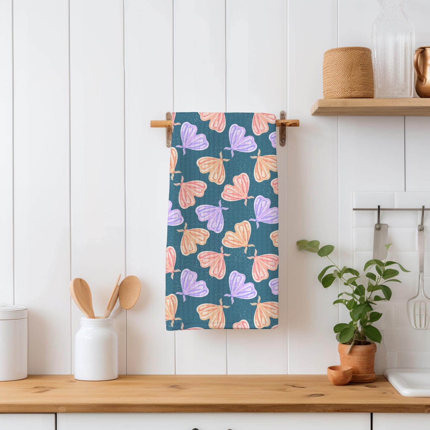 Whimsical Moths Seamless Pattern Blue | Digital Paper PNG 12” x 12” 300 DPI