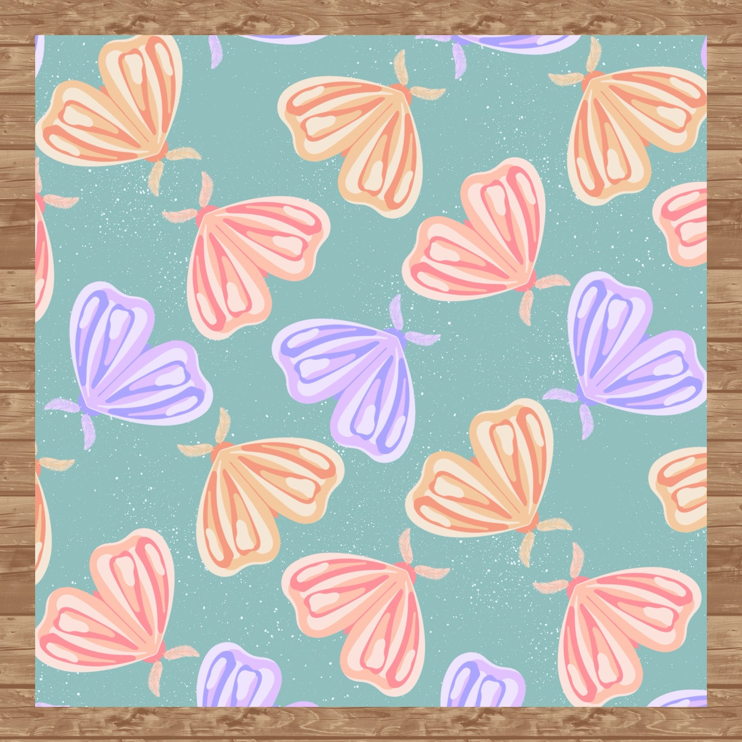 Whimsical Moths Seamless Pattern Green | Digital Paper PNG 12” x 12” 300 DPI