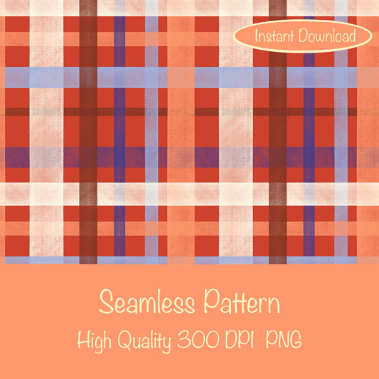 Classic Plaid Seamless Pattern Red | Digital Paper PNG | Tartan Check Design | 12” x 12” 300 DPI Commercial Use