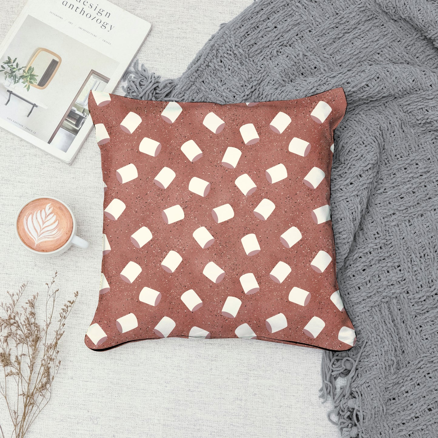 Hot Cocoa & Marshmallows Seamless Pattern – Cozy Winter Digital PNG Background