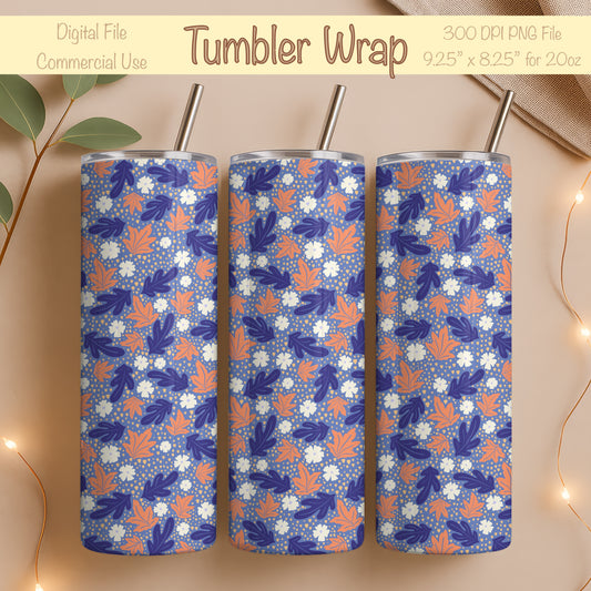 Fall Floral 20 oz Tumbler Wrap Purple – Cozy Autumn Flowers Digital PNG 9.25” x 8.20”
