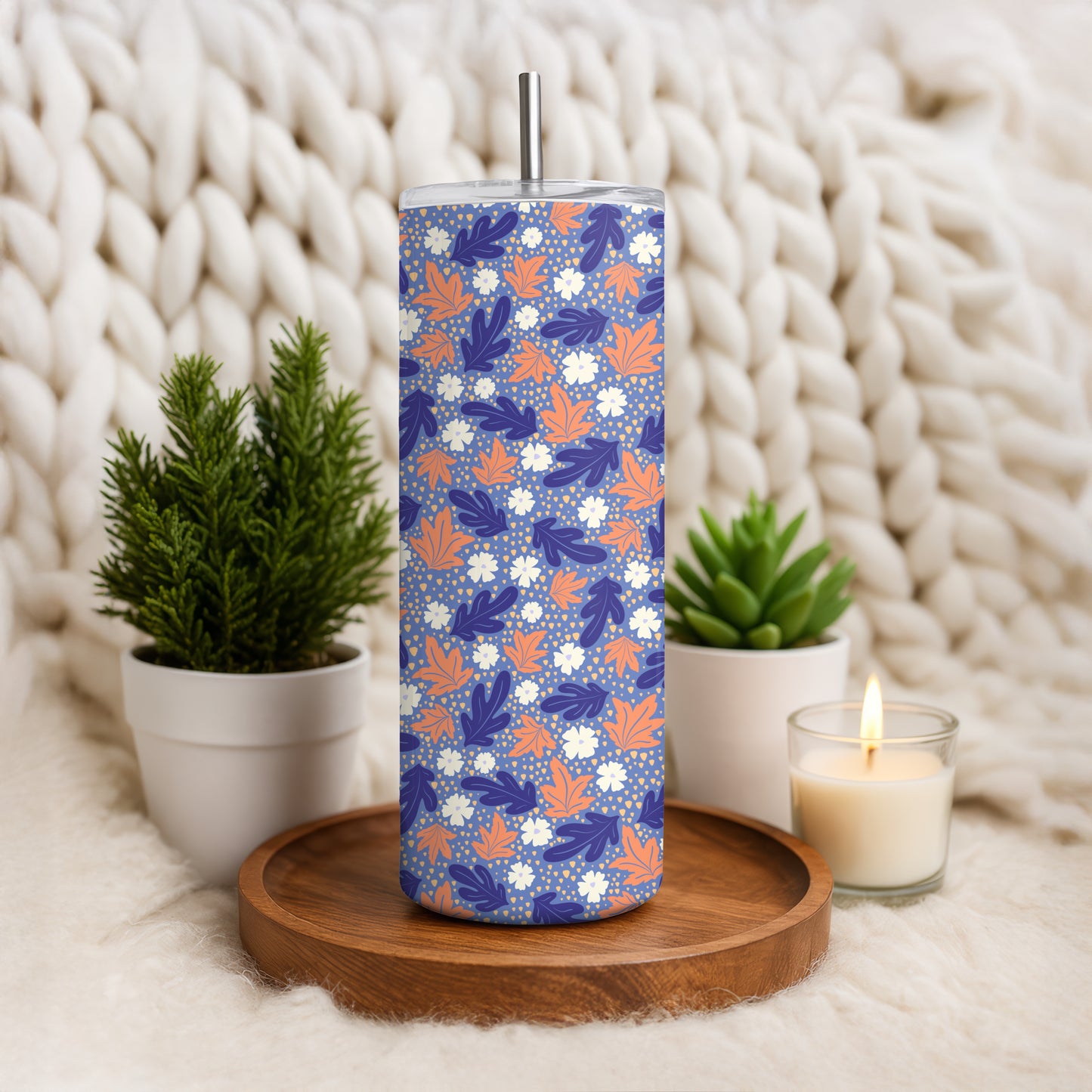Fall Floral 20 oz Tumbler Wrap Purple – Cozy Autumn Flowers Digital PNG 9.25” x 8.20”