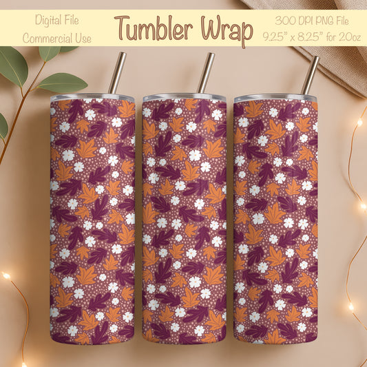 Fall Floral 20 oz Tumbler Wrap Dark – Cozy Autumn Flowers Digital PNG 9.25” x 8.20”