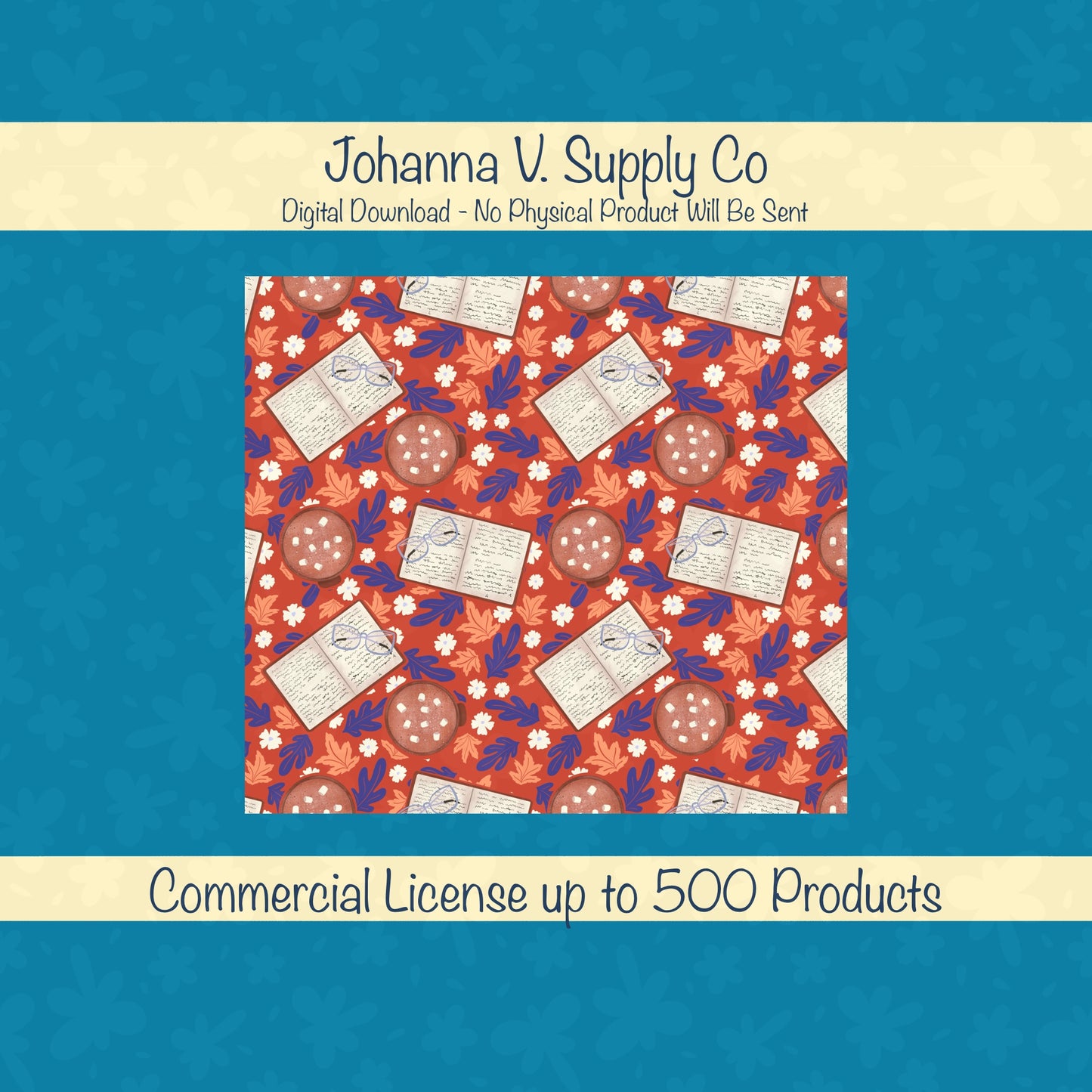 Cozy Fall 20 oz Tumbler Wrap Red – Books, Hot Cocoa & Fall Florals PNG | Digital 9.25” x 8.20”