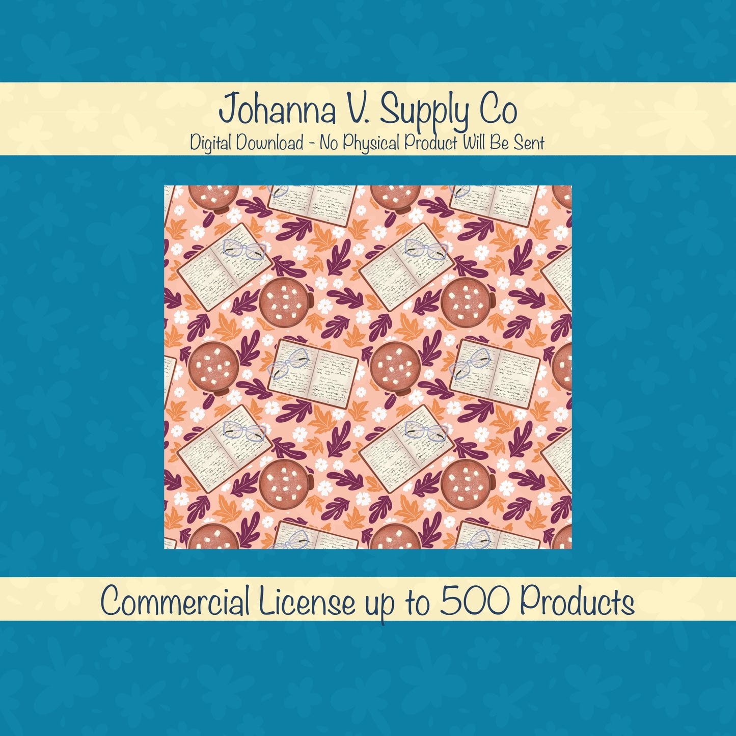 Cozy Fall 20 oz Tumbler Wrap Pink – Books, Hot Cocoa & Fall Florals PNG | Digital 9.25” x 8.20”