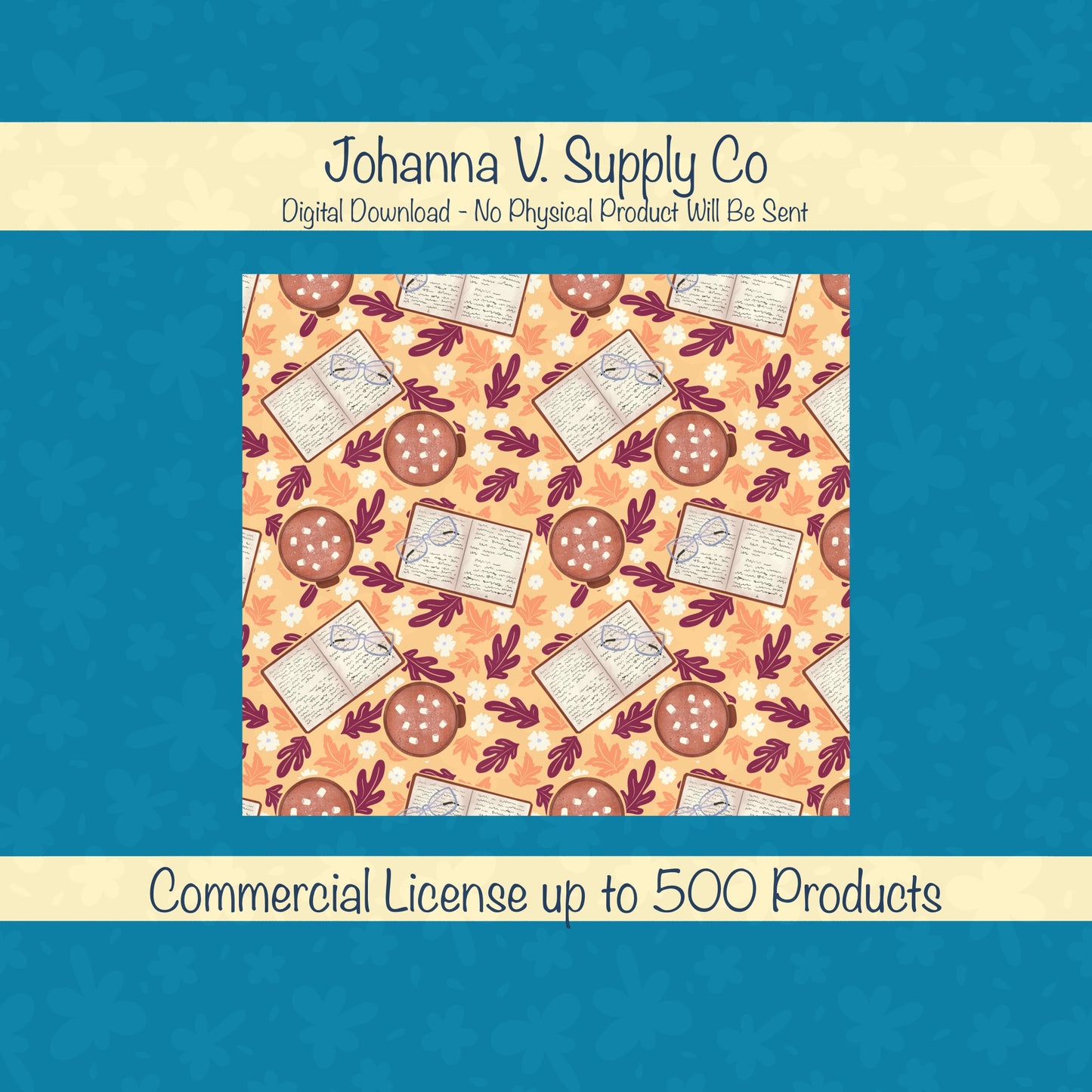 Cozy Fall 20 oz Tumbler Wrap Orange – Books, Hot Cocoa & Fall Florals PNG | Digital 9.25” x 8.20”