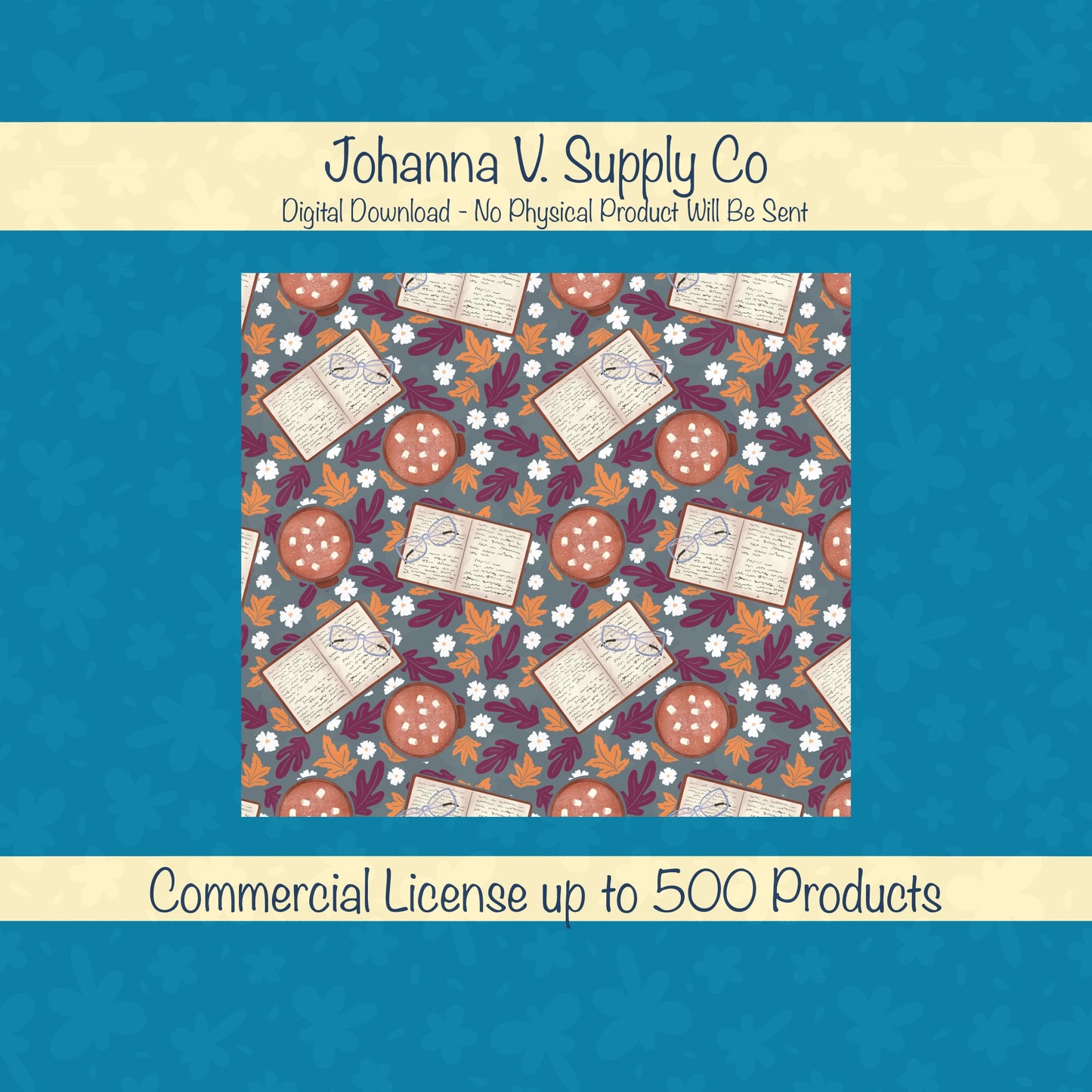 Cozy Fall 20 oz Tumbler Wrap Dark – Books, Hot Cocoa & Fall Florals PNG | Digital 9.25” x 8.20”