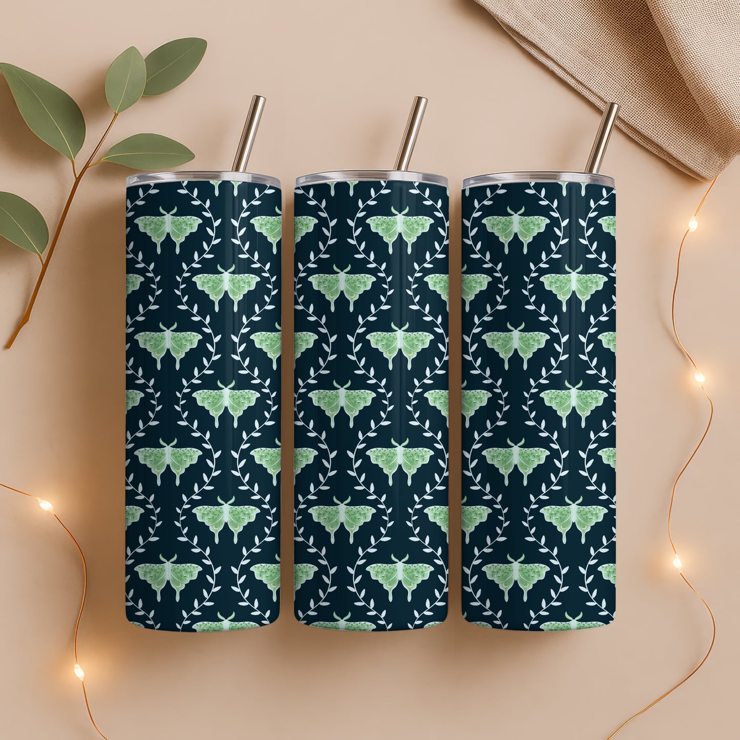 Dreamy Moths Tumbler Wrap Dark – Digital 9.25” x 8.20” PNG File