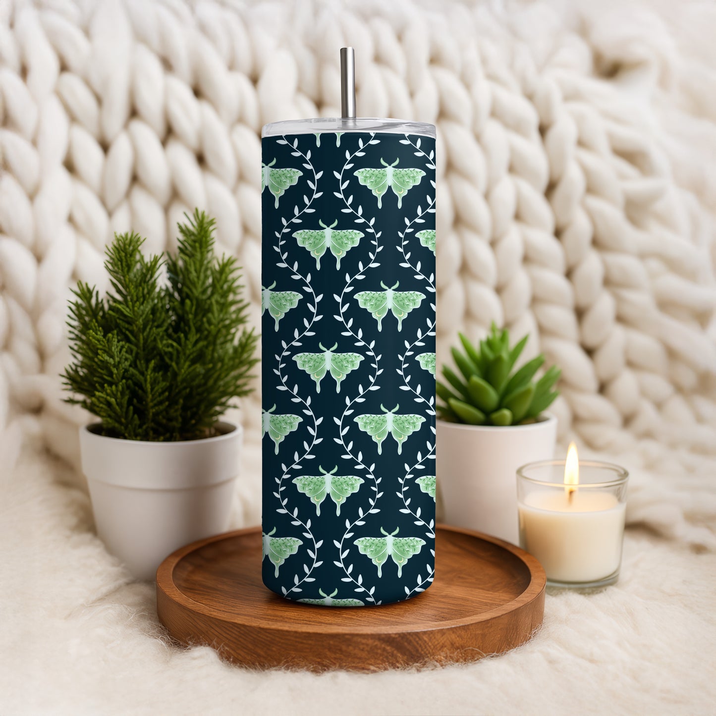 Dreamy Moths Tumbler Wrap Dark – Digital 9.25” x 8.20” PNG File