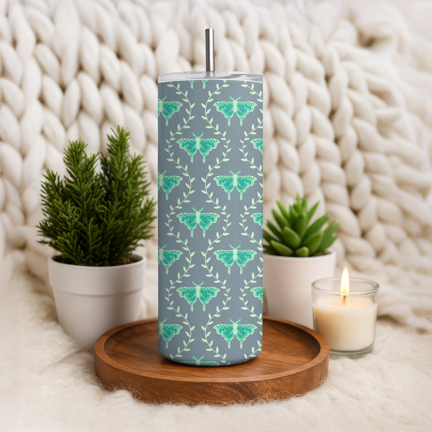 Dreamy Moths Tumbler Wrap Grey – Digital 9.25” x 8.20” PNG File
