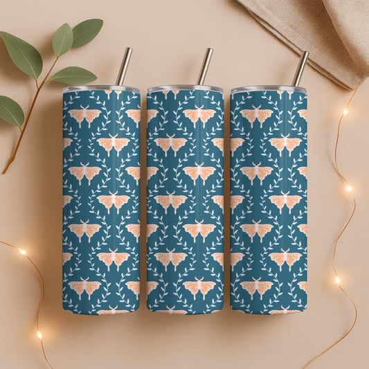 Dreamy Moths Tumbler Wrap Blue – Digital 9.25” x 8.20” PNG File