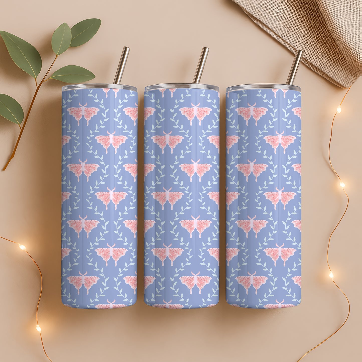 Dreamy Moths Tumbler Wrap Purple – Digital 9.25” x 8.20” PNG File