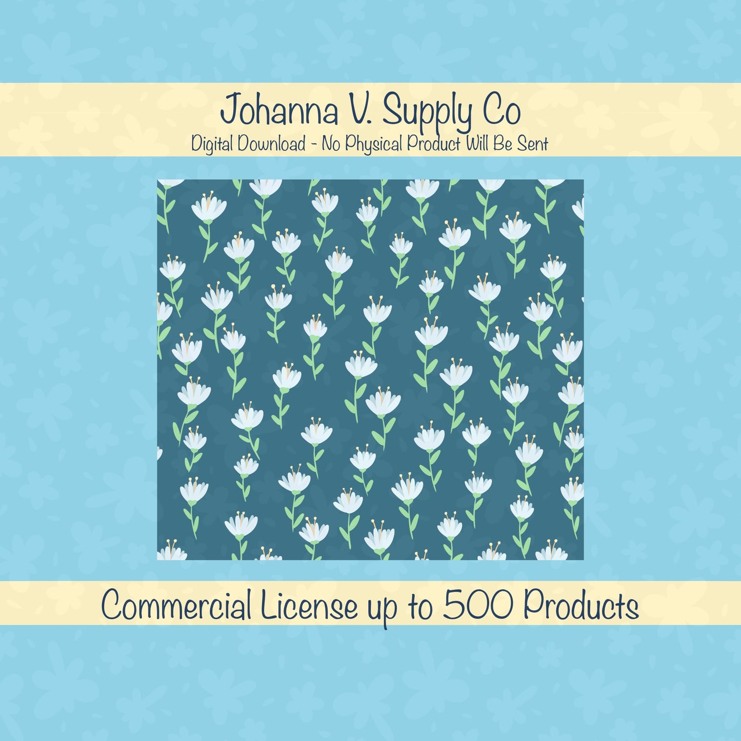 Whimsy Blooms Tumbler Wrap Blue – Digital Floral 9.25” x 8.20” PNG File