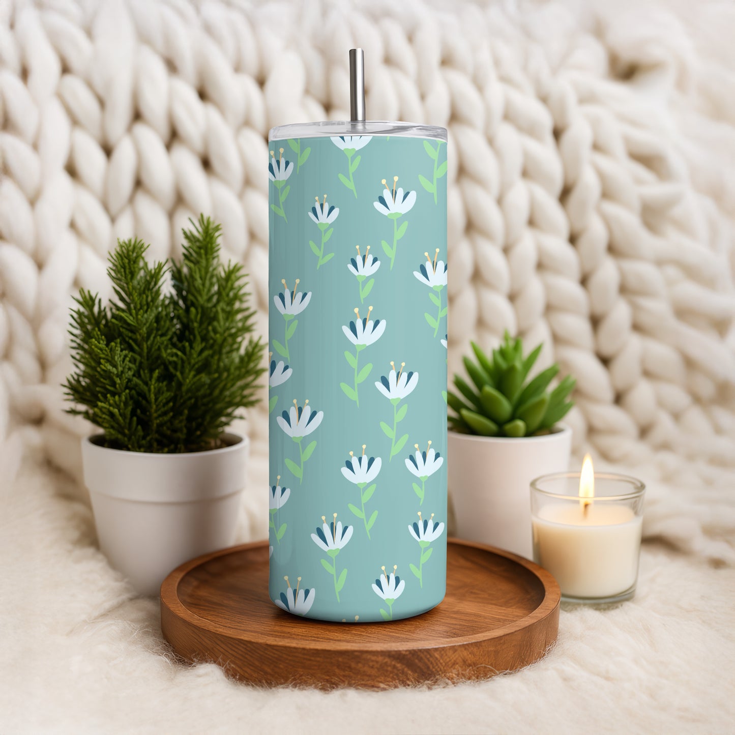 Whimsy Blooms Tumbler Wrap Green – Digital Floral 9.25” x 8.20” PNG File