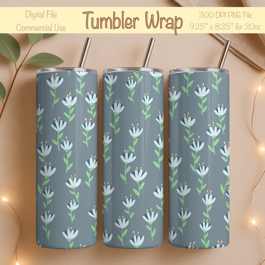 Whimsy Blooms Tumbler Wrap Grey – Digital Floral 9.25” x 8.20” PNG File