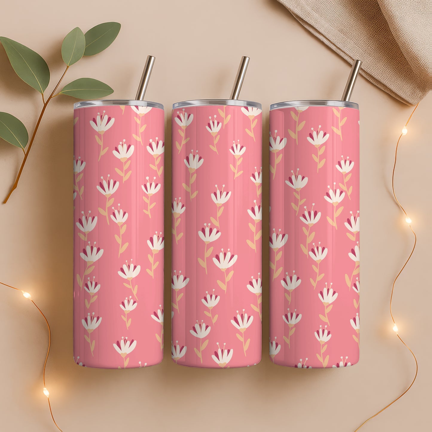 Whimsy Blooms Tumbler Wrap Pink – Digital Floral 9.25” x 8.20” PNG File