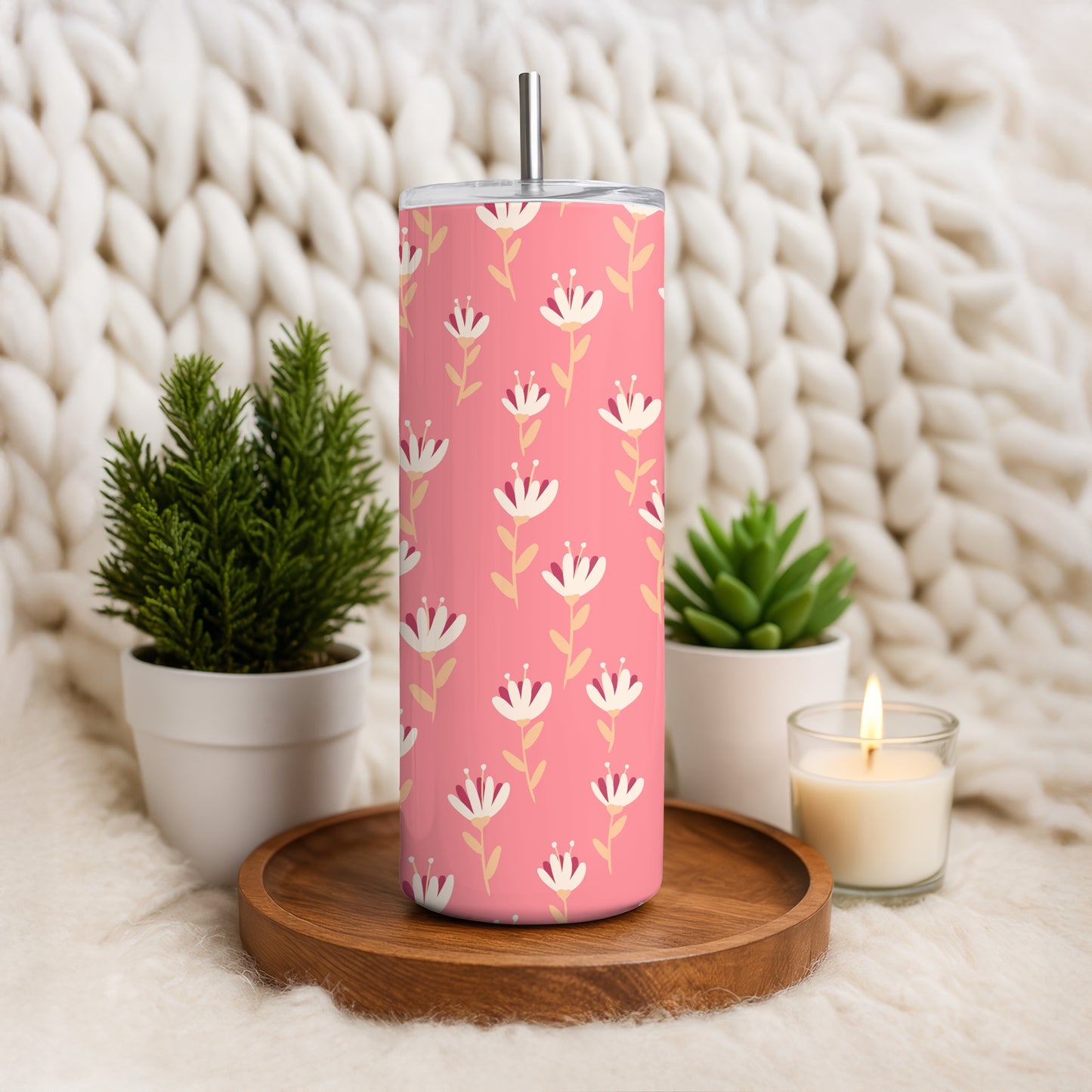 Whimsy Blooms Tumbler Wrap Pink – Digital Floral 9.25” x 8.20” PNG File