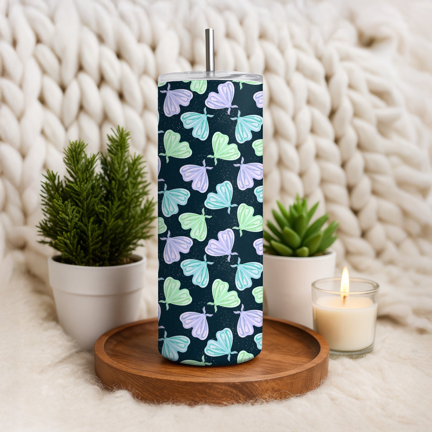 Whimsical Moths Tumbler Wrap Dark – Digital 9.25” x 8.20” PNG File