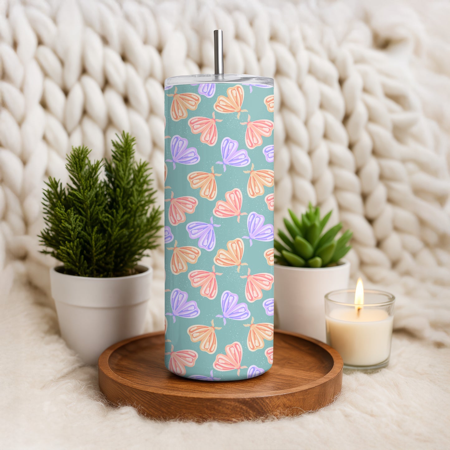Whimsical Moths Tumbler Wrap Green – Digital 9.25” x 8.20” PNG File