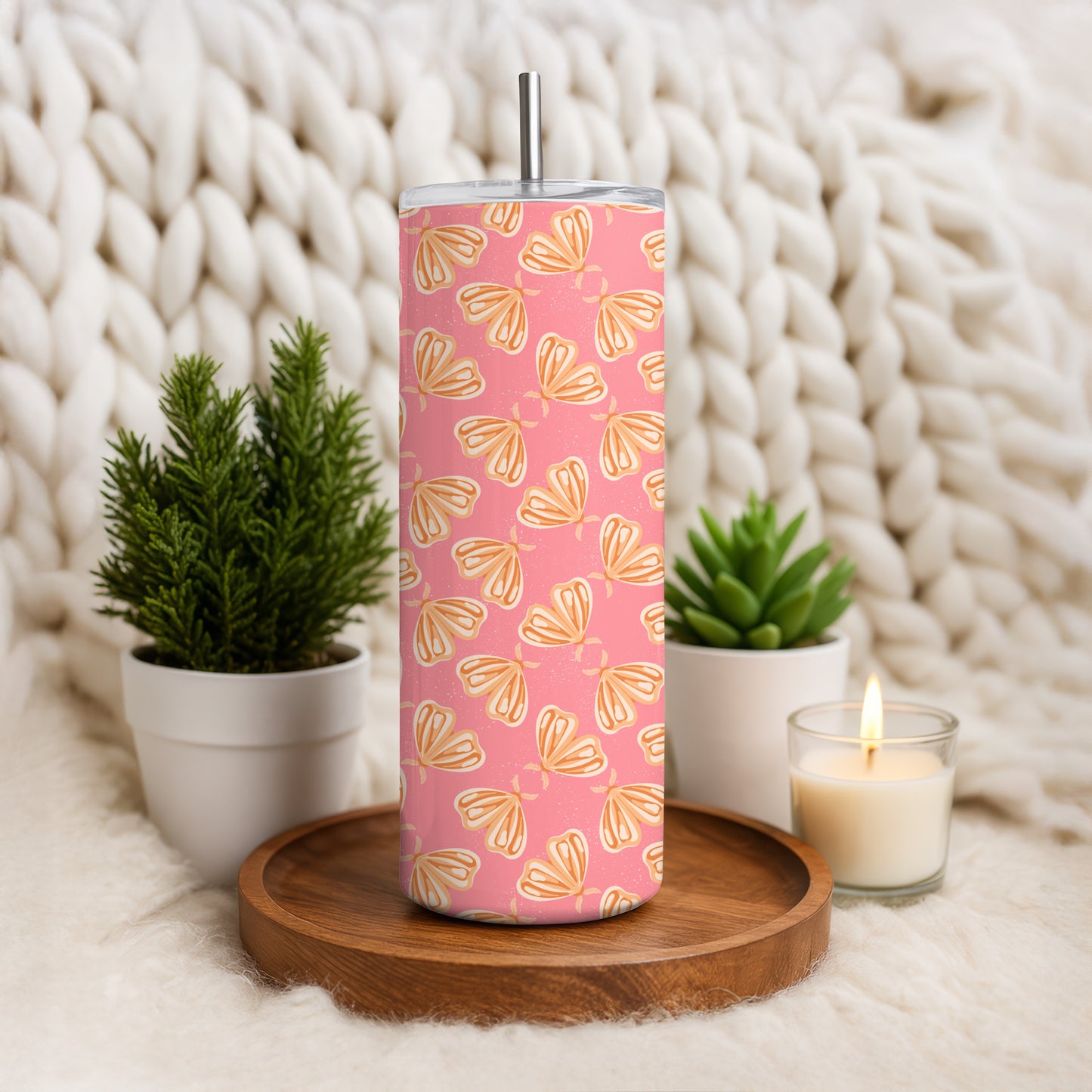 Whimsical Moths Tumbler Wrap Orange– Digital 9.25” x 8.20” PNG File