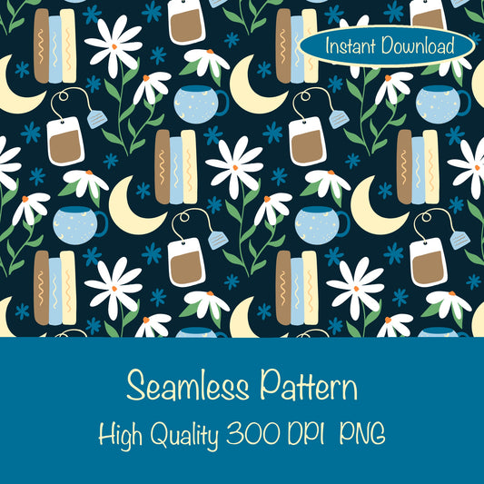 Cottage Core Seamless Pattern Dark Blue