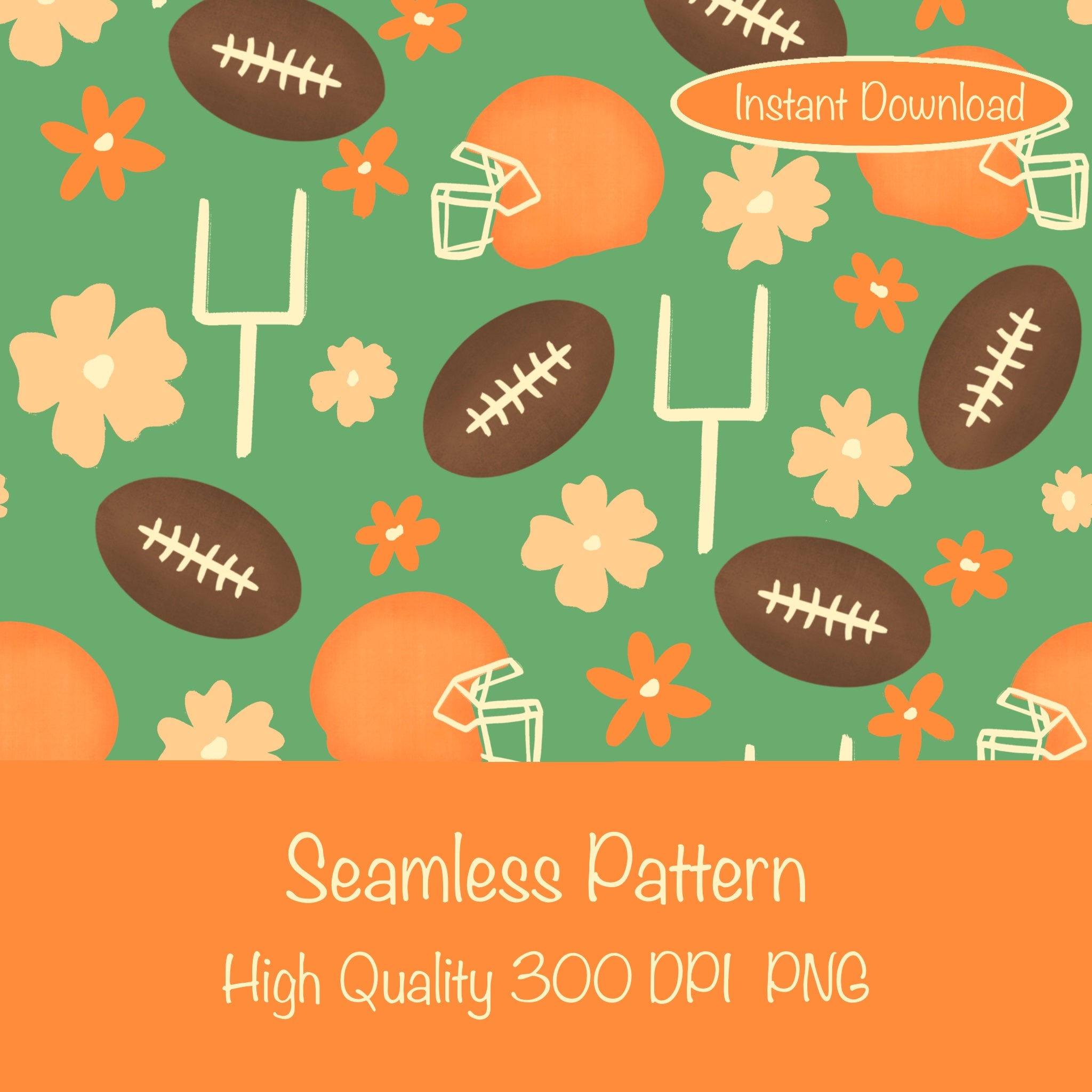 Football Seamless Pattern Green | 12x12 PNG Digital Download | Sports ...