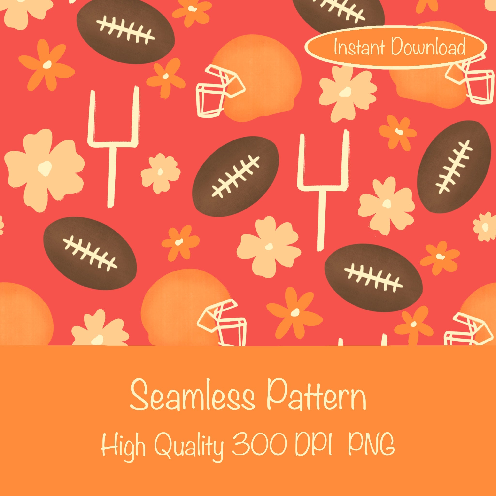 Football Seamless Pattern Red | 12x12 PNG Digital Download | Sports Th ...