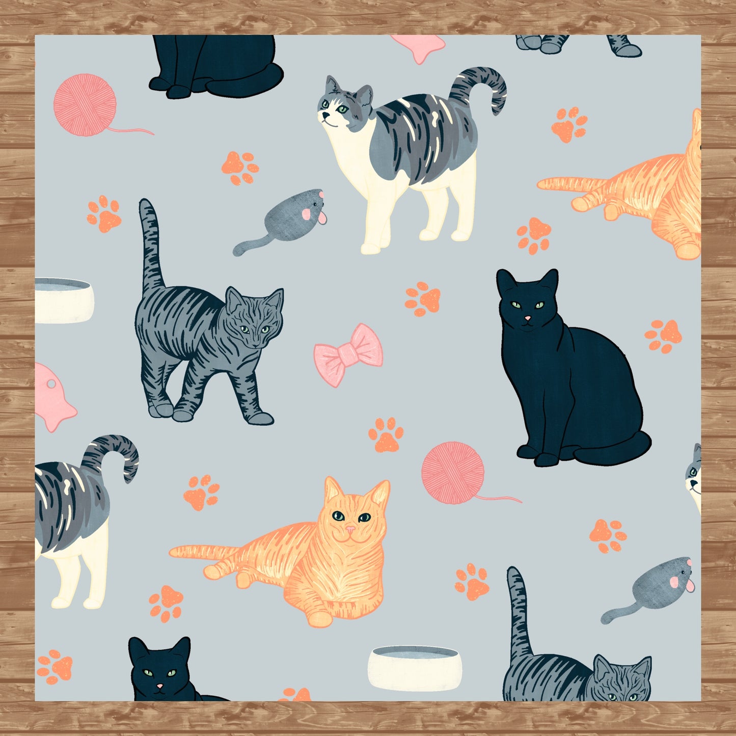 Cat Seamless Pattern Light Grey – Whimsical Feline Digital Design PNG | 12” x 12” 300 DPI
