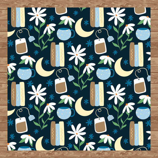 Cottage Core Seamless Pattern Dark Blue