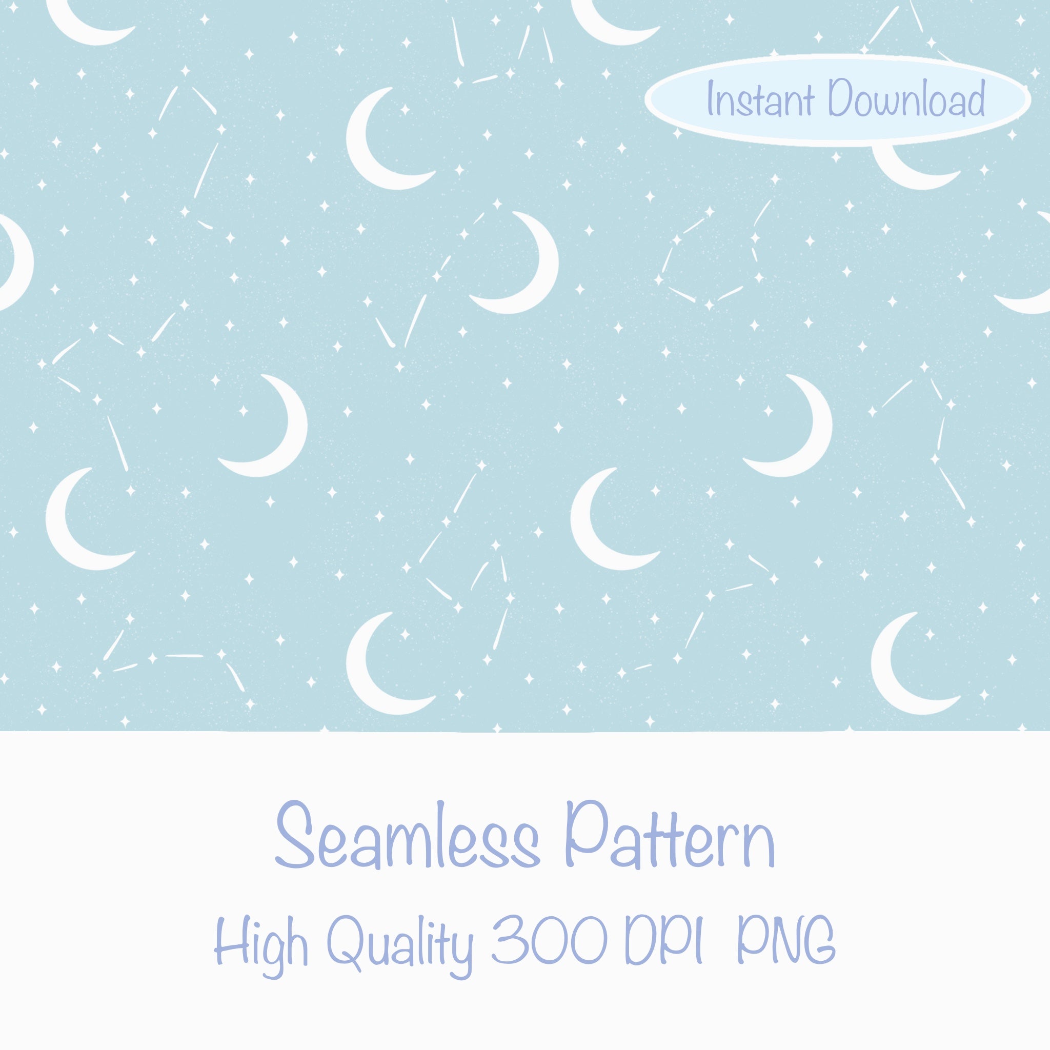 Moon & Constellation Seamless Pattern Blue | Celestial Digital Design ...