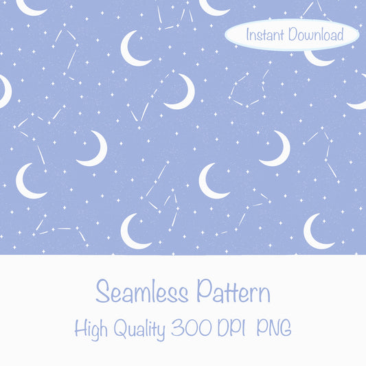 Moon & Constellation Seamless Pattern Purple | Celestial Digital Design | 12x12 PNG Download