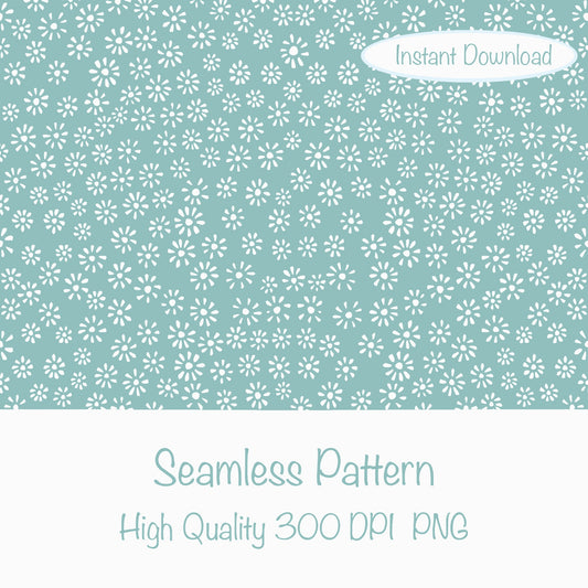 Cute Drawn Daisy Seamless Pattern Green | Floral Digital Download | 12x12 PNG