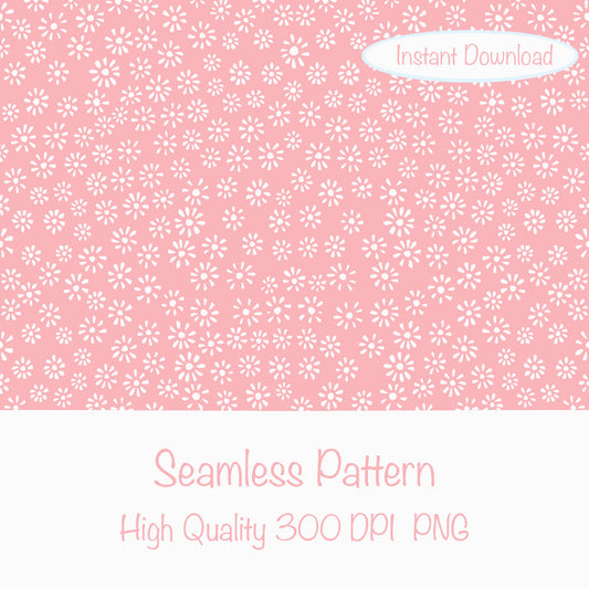 Cute Drawn Daisy Seamless Pattern Pink | Floral Digital Download | 12x12 PNG