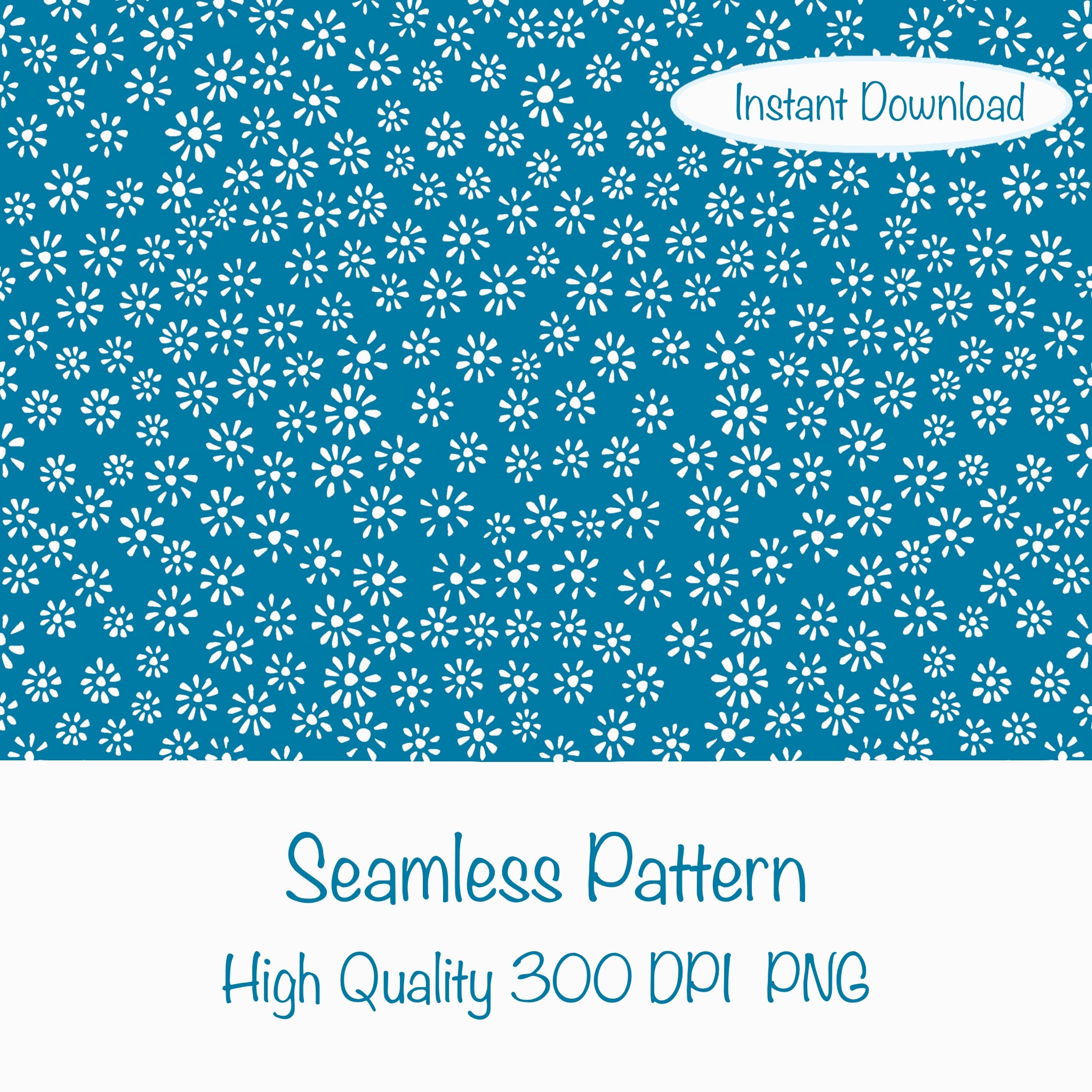 Cute Drawn Daisy Seamless Pattern Blue | Floral Digital Download | 12x ...