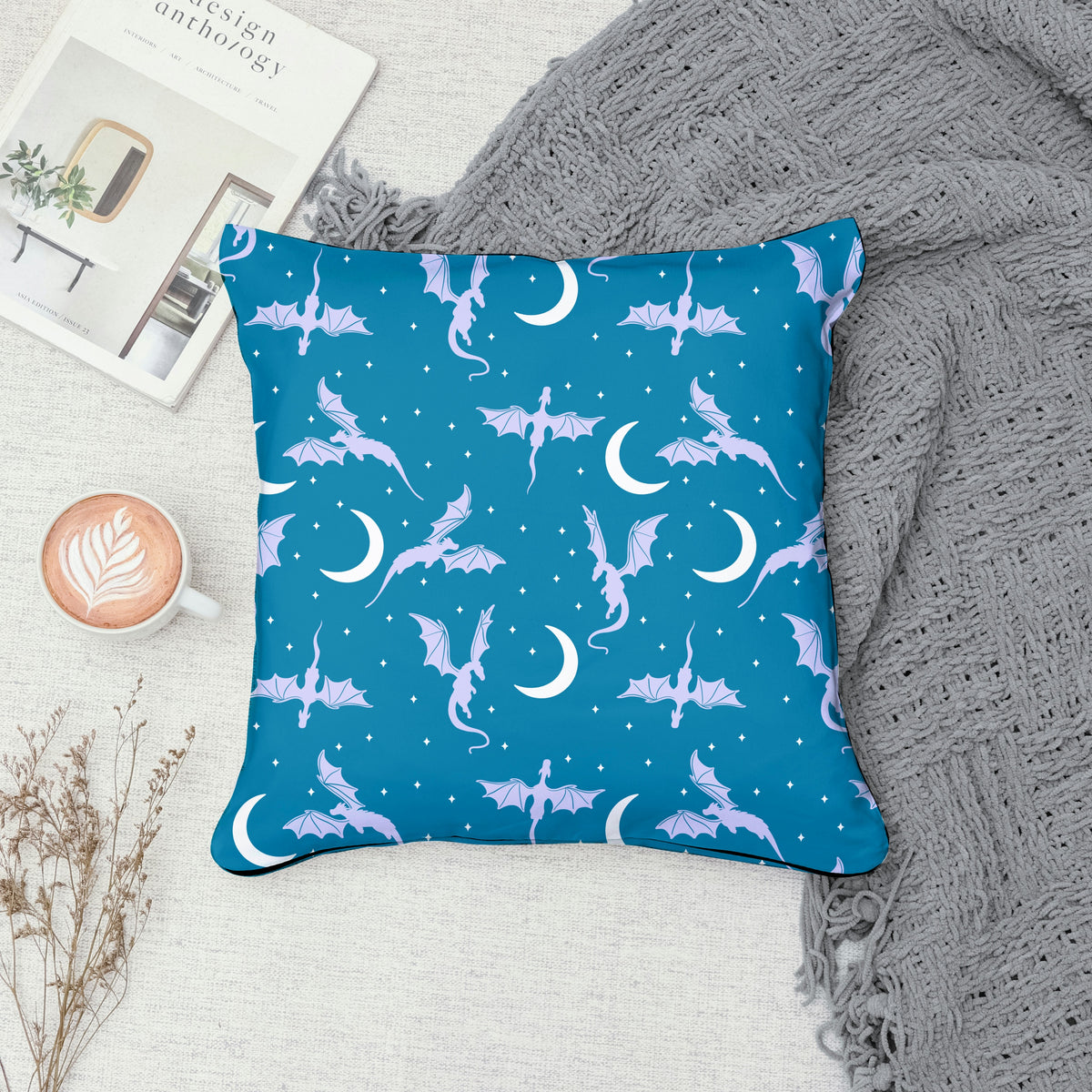 dragon seamless pattern, fantasy fabric print (digital... Fantasy Dragon Seamless Pattern Blue | Moons & Stars Digital Design ...