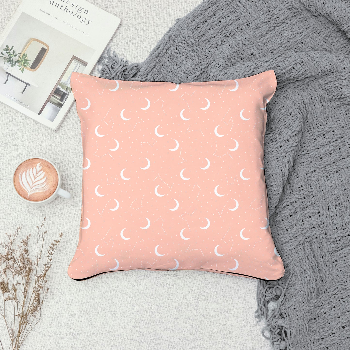 Moon & Constellation Seamless Pattern Orange | Celestial Digital Design | 12x12 PNG Download