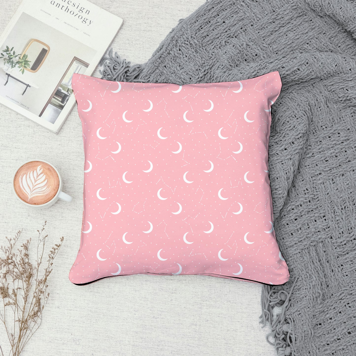 Moon & Constellation Seamless Pattern Pink | Celestial Digital Design | 12x12 PNG Download