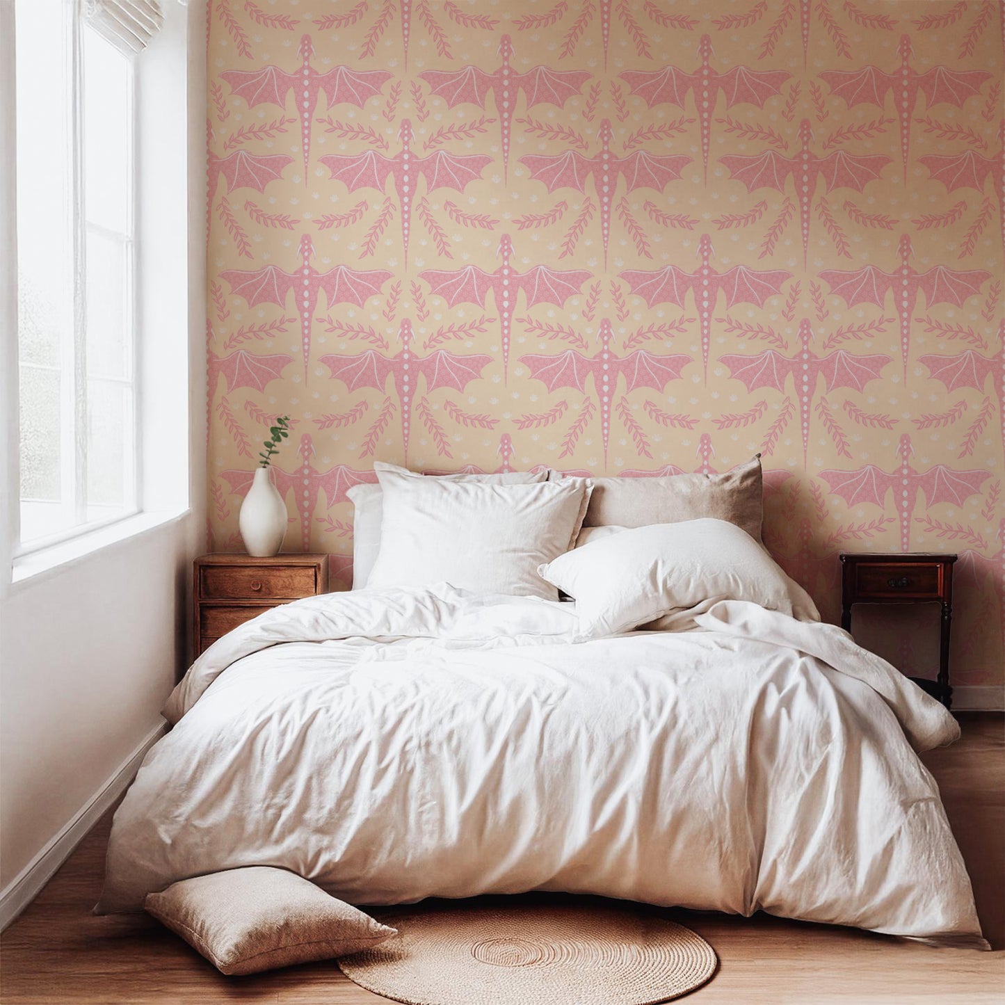 Dreamy Fantasy Dragon & Botanical Seamless Pattern Orange | Digital 12x12 PNG