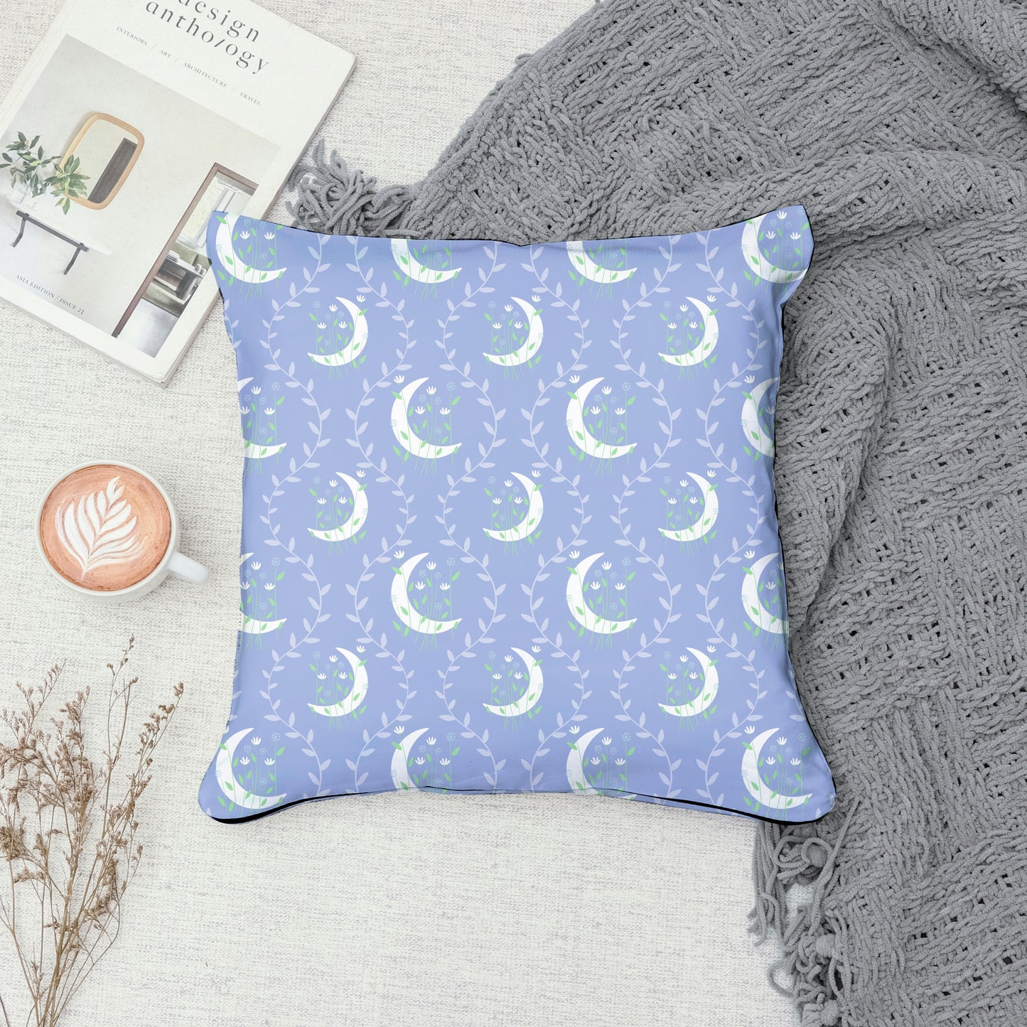 Moon & Botanical Seamless Pattern Purple | Celestial Floral Digital Download | 12x12 PNG