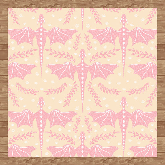 Dreamy Fantasy Dragon & Botanical Seamless Pattern Orange | Digital 12x12 PNG